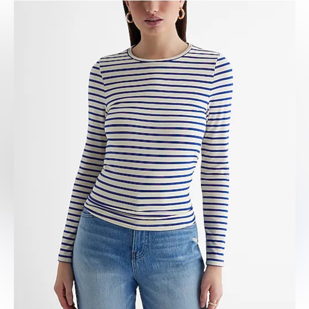Banana Republic Navy and White Striped Long Sleeve Top